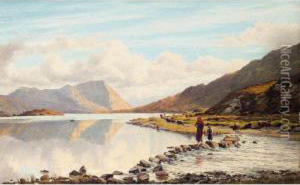 The Stepping Stones Of Ben Coona, Loch Fee, Connemara Oil Painting - Bartholomew Colles Watkins