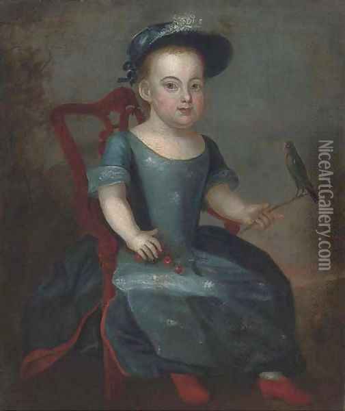 Portrait of a boy, seated full-length, in a blue dress Oil Painting - English School