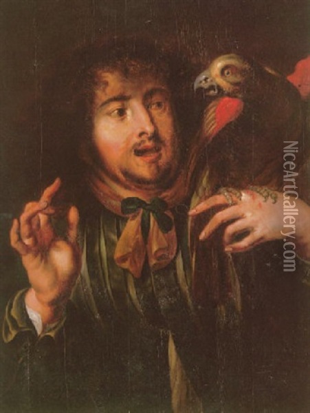 A Young Man Holding A Parrot On His Left Hand Oil Painting - Jan Cossiers