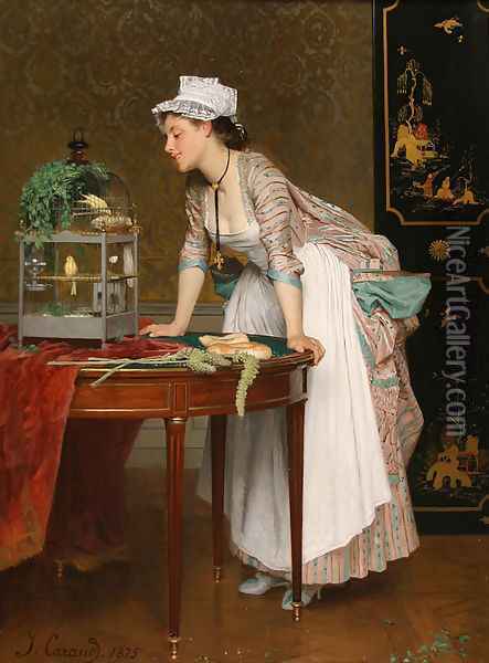 The Pet Canaries Oil Painting - Joseph Caraud