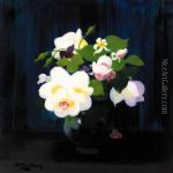 Red And White Roses; Pink And White Roses Oil Painting - James Stuart Park