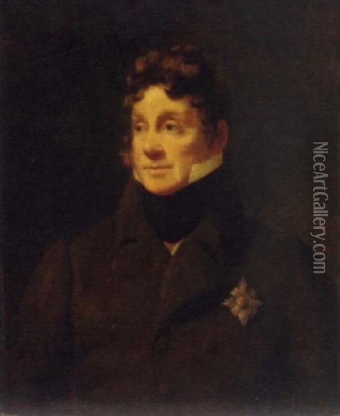 Portrait Of Sir Charles Forbes In A Brown Coat And Black Stock Oil Painting - Sir Henry Raeburn