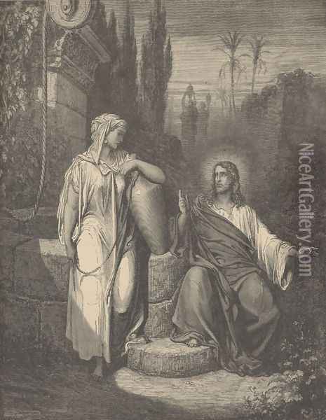Jesus And The Woman Of Samaria Oil Painting - Gustave Dore