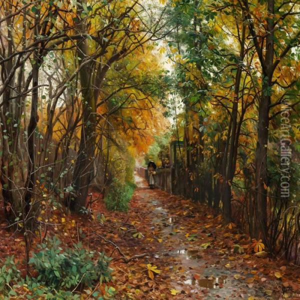 Regnfuld Oktoberdag Oil Painting - Peder Mork Monsted