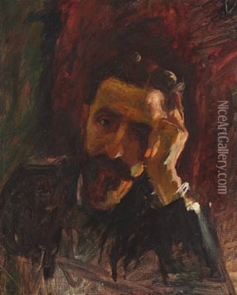 A Bearded Man In Deep Thoughts Oil Painting - Christian Krohg