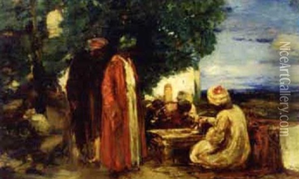 Arabs On A Shaded Terrace Oil Painting - Dudley Hardy
