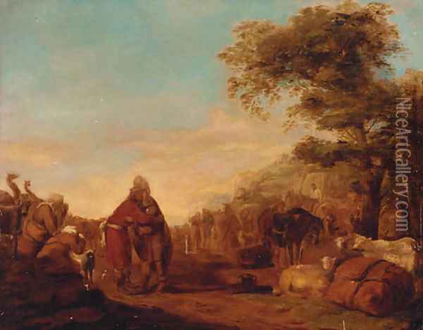 Figures In An Encampment Oil Painting - David The Elder Teniers