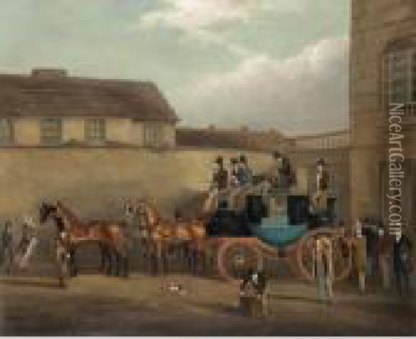 The Bedford To London Coach; The Holyhead, Chester And London Coach Oil Painting - James Pollard