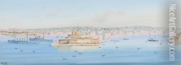 View Of Valetta Harbour Oil Painting - Giovanni Bonello