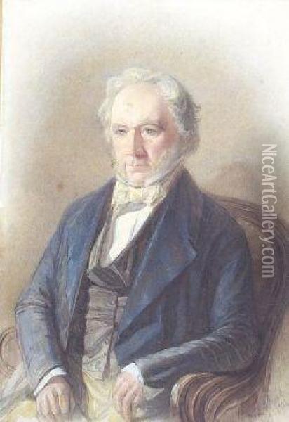 Half Length Portrait Of A Gentleman In Blue Coat Oil Painting - Edward Holmes