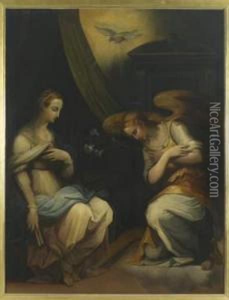 L'annonciation Oil Painting - Rancesco De' Rossi (see Salviati, Cecchino Del)
