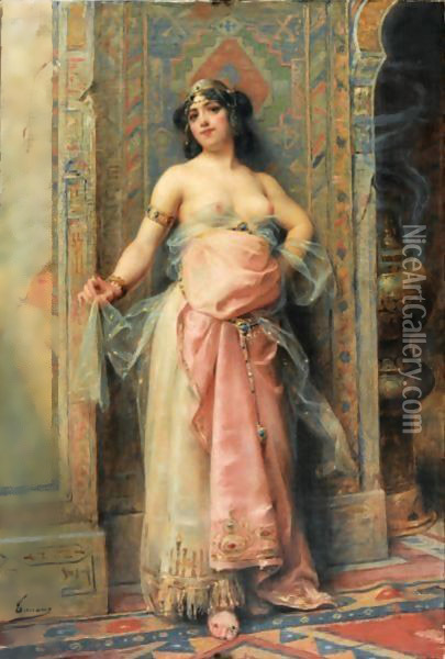 A Young Oriental Girl With A Perfume Burne Oil Painting - Henri Adriene Tanoux