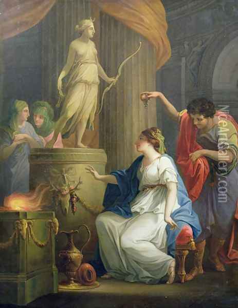 Accontius and Cydippe before the altar of Diana Oil Painting - Angelica Kauffmann