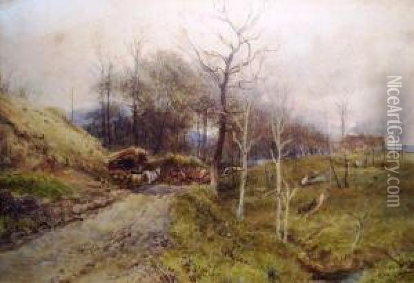 Logging Scene Oil Painting - Josiah Wood Whymper