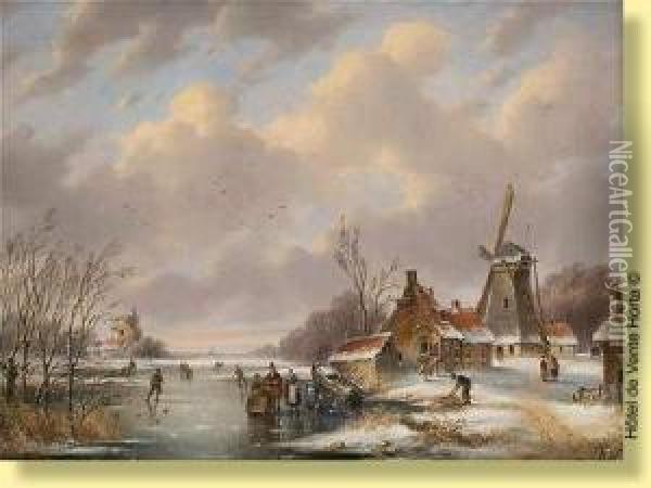 Patineurs Sur Un Bras De Mer Gele Oil Painting - Gerardus Hendriks