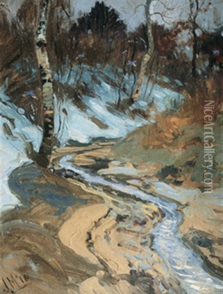 Early Spring Run-off At Dusk Oil Painting - James Edward Hervey MacDonald