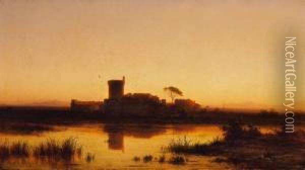 Castle Of The Lake-shore Oil Painting - Antal Ligeti