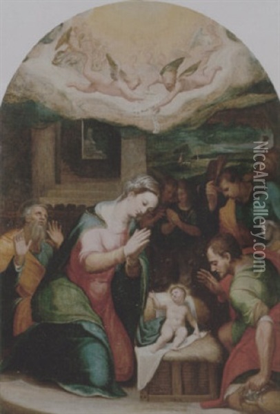 The Adoration Of The Shepherds Oil Painting - Orazio Samacchini