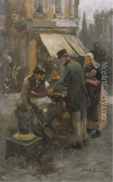 A Streetmarket Oil Painting - Adriaan de la Riviere