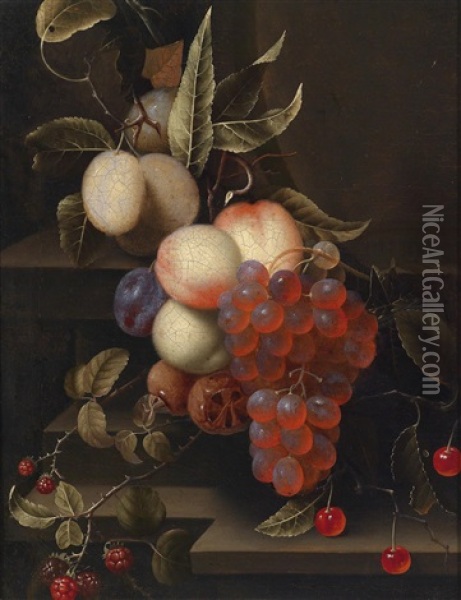Fruchtestillleben Auf Einer Steinplatte Oil Painting - Cornelis De Heem