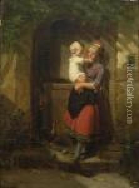 Madchen Mit Kleinkind Vor Der
 Ture Oil Painting - Meyer Georg von Bremen