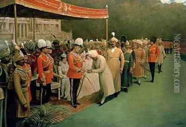 Edward VII receiving Maharajahs and Dignitaries Prior to his Coronation Oil Painting - Albert E. Harris