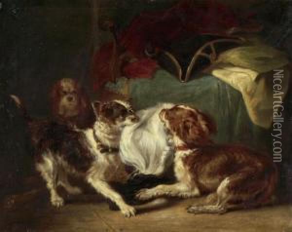 Mit Einem Federbusch Spielende Hunde Oil Painting - Emmanuel Noterman
