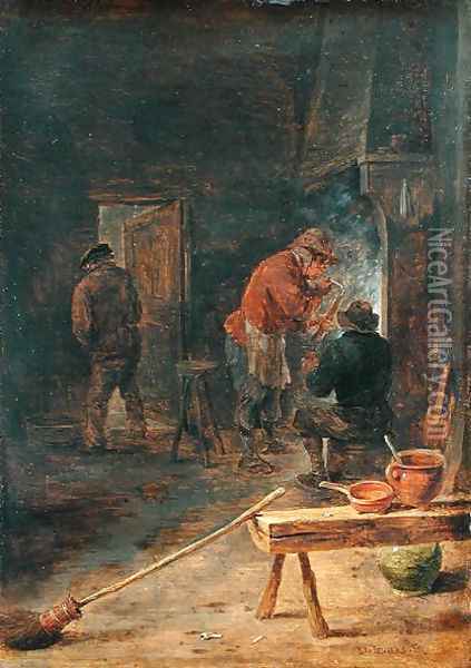 Farmers around a Fireplace Oil Painting - David The Younger Teniers