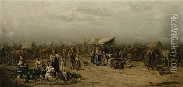 Ungarische Marktszene Oil Painting - Adolf Mueller