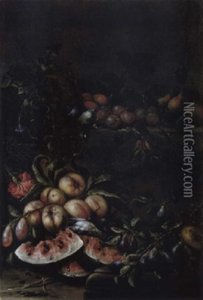Fruchtestilleben Mit Erlegtem Vogel Oil Painting - Michelangelo Cerquozzi