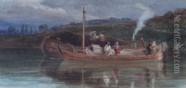 Figures On A Barge Oil Painting - Antoine-Desire Heroult