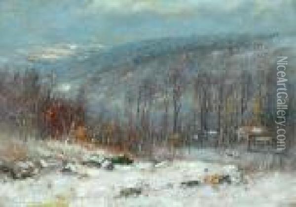 A Winter Landscape; A Summer Landscape (2) Oil Painting - Joseph H. Greenwood