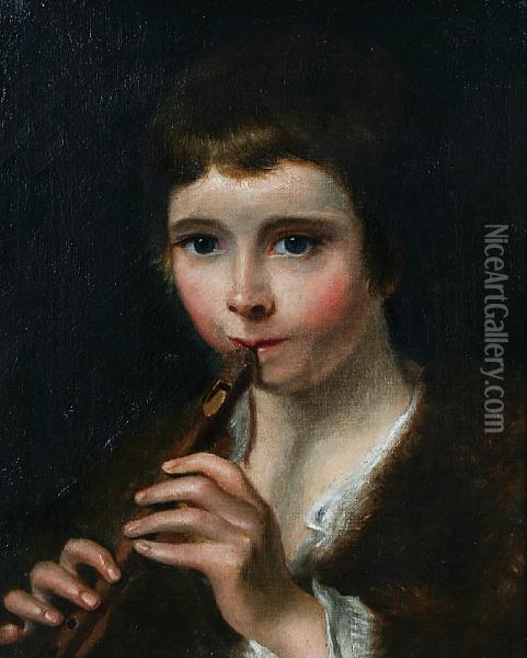 Portrait Of A Young Boy Playing A Pipe Oil Painting - Thomas Barker of Bath