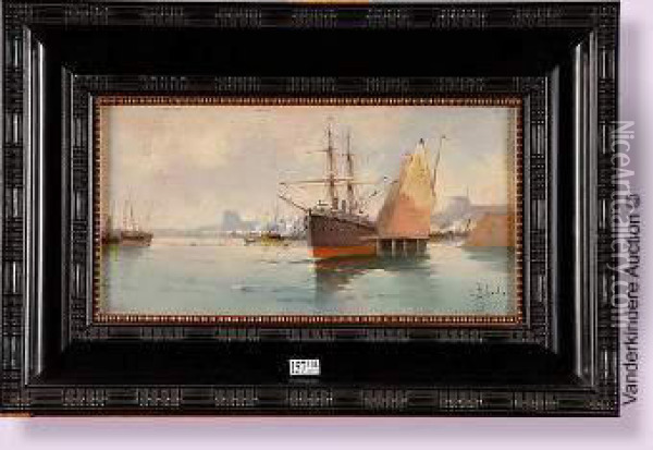Bateau Amare Au Port Oil Painting - Louis Dupuy