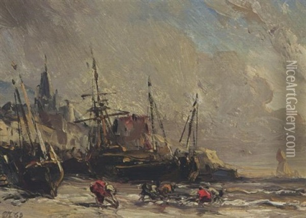A Beach Scene Oil Painting - Louis-Gabriel-Eugene Isabey