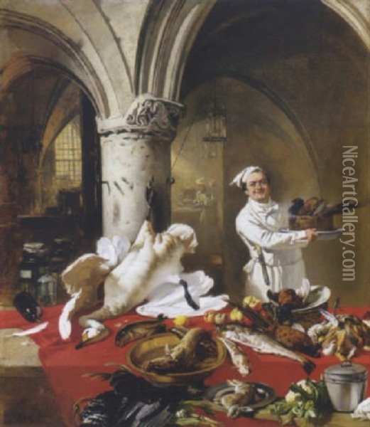 Le Cuisinier Oil Painting - Charles Hoguet