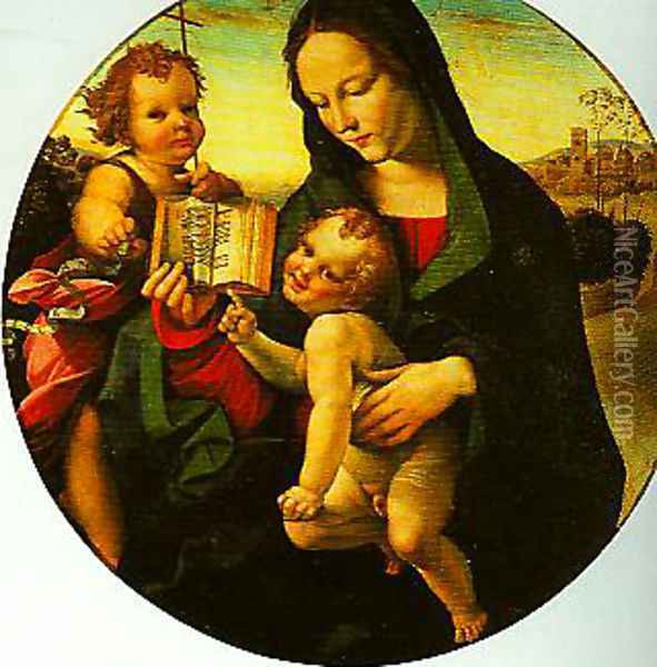 Madonna and child with the Young St John Oil Painting - Girolamo Del Pacchia