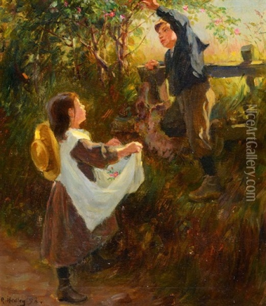 The Apple Pickers Oil Painting - Ralph Hedley