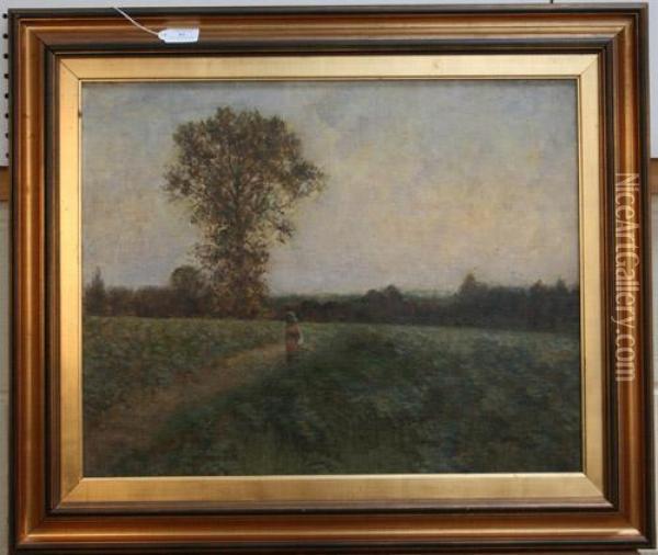 Girl Walking In A Field Oil Painting - Sir Alfred East