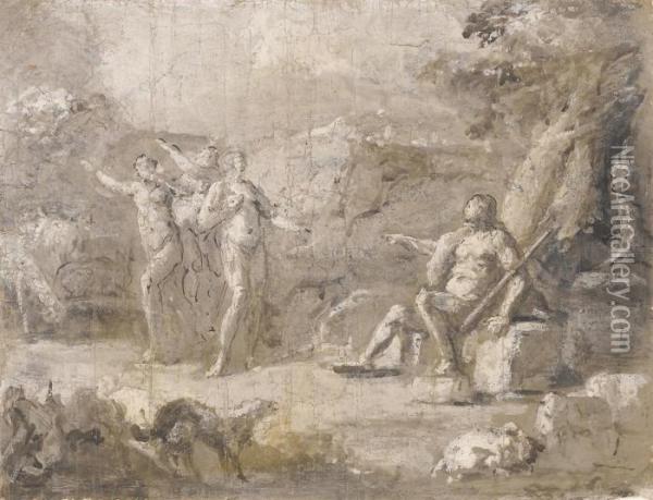 Giudizio Di Paride (recto); E Particolare Di Anatomia A Matita Nera(verso) Oil Painting - Domenico Mondo