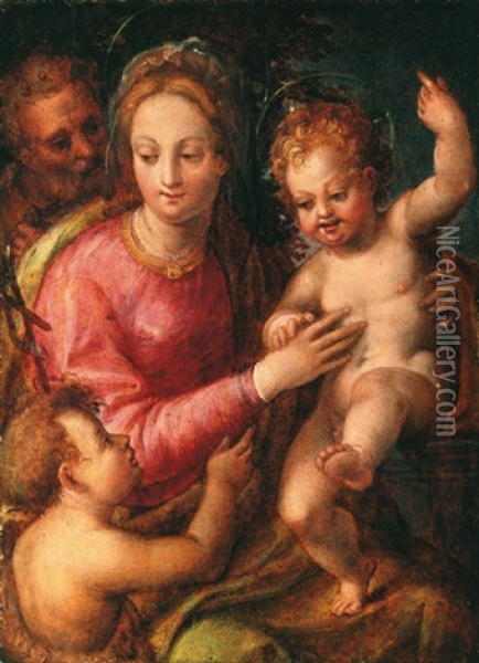 Die Heilige Familie Mit Dem Johannesknaben Oil Painting - Francesco del Rossi (Salviati)