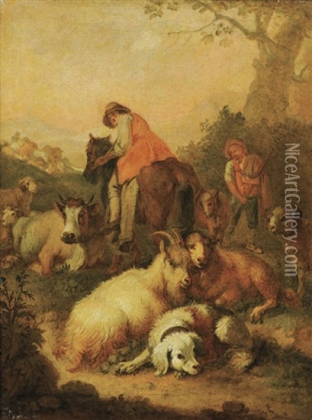 Landschaft Mit Hirten Und Tieren Oil Painting - Francesco Londonio