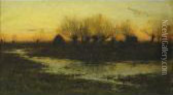 Evening, Winter Sky Oil Painting - Charles Harold Davis