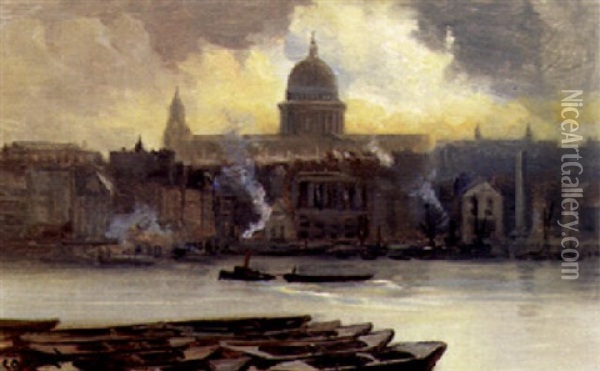 St. Paul's From The River Oil Painting - George Hyde Pownall