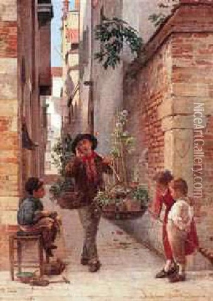 The Flower Seller Oil Painting - Antonio Ermolao Paoletti