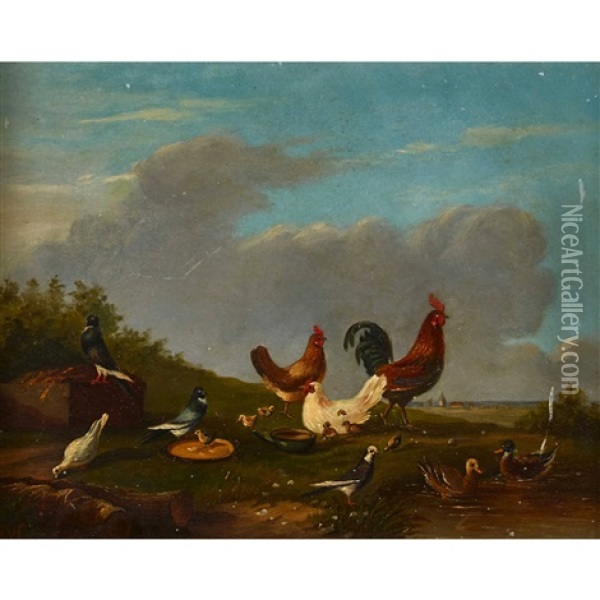 Huhnerhof Oil Painting - Franz van Severdonck