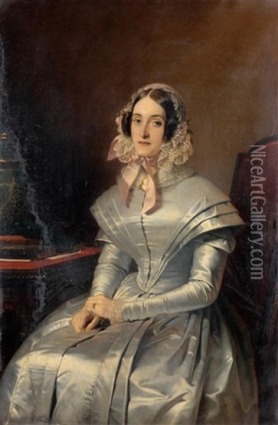 Portrait De Madame T. Oil Painting - Claude Marie Dubufe