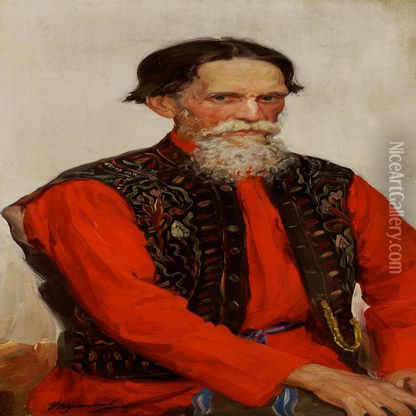 A Russian Merchant Oil Painting - Ivan Semionovich Kulikov