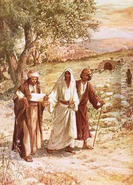 Jesus appearing to two disciples on the road to Emmaus Oil Painting - William Brassey Hole