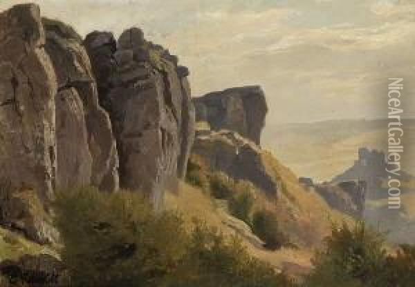 Felsen In Der Eifel Bei
 Gerolstein. Oil Painting - Edmund Friedrich Kanoldt